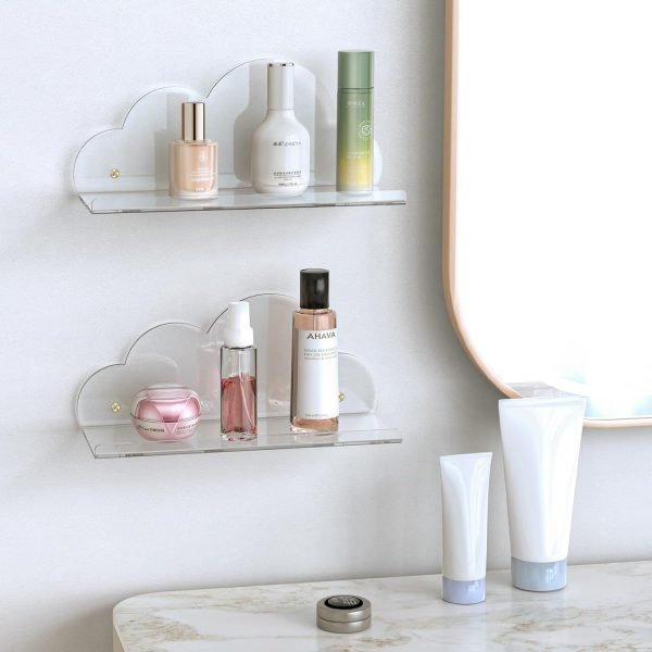 Goodsright Decor Cloud-Shaped Clear Acrylic Floating Shelves XL 2-Pack for Toys, Ornaments, Essential Oils & More, 12.7" L x 4.7" W x 5.5" H Spacious Room Decoration Display for Kids Room, Bathroom & Bedroom