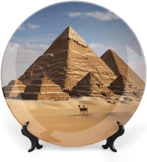 Goodsright Decor Ancient Egypt Pyramid Ceramic Decorative Plate Bone China Decorative Plates with Display Stand Dinner Plates Art Crafts Ceramic Ornaments for Wall Hanging Decoration