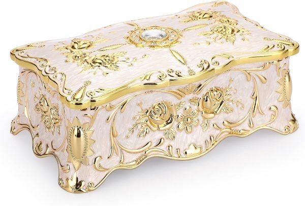 Goodsright Decor Vintage Rectangular Jewelry Box - Enameled Trinket Box Organizer Two Layer Treasure Chest Box Jewelry Decorative box Keepsake Gift Box Case for Women Girls, 7"x5"x3"