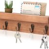 Goodsright Decor Rustic Key Holder for Wall, Farmhouse Wall Shelf with 4 Hooks, Wall Mounted Key Racks, Wooden Mail Organizer with Hooks for Entryway (Brown)
