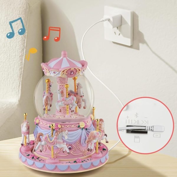 Goodsright Decor Carousel Music Box Horse Gift, Remote Control Plug in Musical Snow Globe for Girls Women Daughter Wife, Usb Charge 8-Horse Snow Globes Birthday Anniversary Valentine Gift Play Multiple Songs