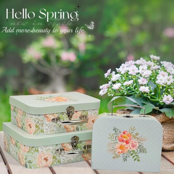 Goodsright Decor Paperboard Suitcases (Set of 3) Decorative Storage Boxes Storage Gift Boxes With Lids for Photo Storage Home Decoration, Wedding, Birthday, Anniversary and New Year Gift Decoration (Blossom and Dots)