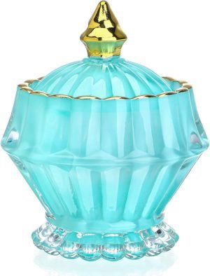 Goodsright Decor Blue Vintage Glass Jewelry Box,Crystal Candy Jar with Lid,Candy Dishes Decorative,Glass Storage Bathroom Jar Gift for Women