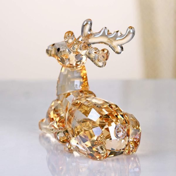 Goodsright Decor Crystal Deer Animals Lovely Elegant Craft Decorations for Home Ornaments Christmas Collectible Birthday Gifts Reindeer Figurines (Gold)