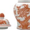 Goodsright Decor 8" Ceramic Ginger Jar with Lid - Tea Storage, Decorative, Home Decor Jar (Orange & White)