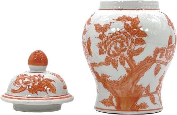 Goodsright Decor 8" Ceramic Ginger Jar with Lid - Tea Storage, Decorative, Home Decor Jar (Orange & White)