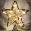 Goodsright Decor Christmas Tree Topper Farmhouse Christmas Decor Christmas Tree Decorations Rattan Natural Christmas Tree Star with 10 Warm LED Lights for Rustic Christmas Ornaments Holiday Seasonal Decoration 10 Inch