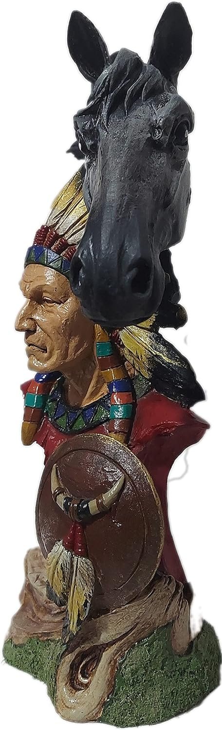 Goodsright Decor Native American Indian Chief and Horse Statue Ethnic Unique Handmade Sculpture Indian Warrior Bust Home & Office Decor Farmhouse Gift Idea