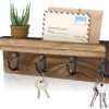 Goodsright Decor Rustic Key Holder for Wall, Farmhouse Wall Shelf with 4 Hooks, Wall Mounted Key Racks, Wooden Mail Organizer with Hooks for Entryway (Brown)