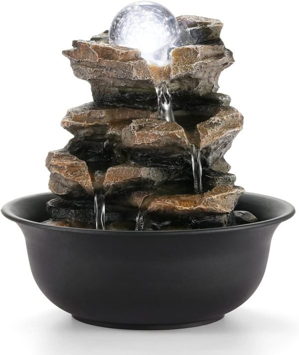 Goodsright Decor Indoor Fountains Tabletop Fountain Indoor Waterfall Fountain Stacked Rocks Water Feature Feng Shui Zen Meditation Relaxation Desktop Fountain with LED Light for Home and Office Decor(Style 8)