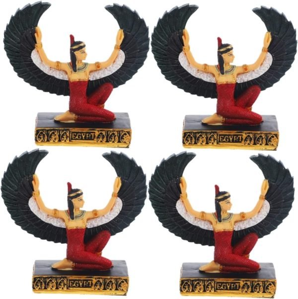 Goodsright Decor 4pcs Egyptian Ornament Desktop Decor Table top Decor Resin Crafts Collectible Egypt Figurine Spreading Wings Statue Winged Statue Egyptian Female Divine Decor Sculpture Figure