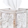 Goodsright Decor Wood Carved Tissue Box Cover Square Tissue Holder Whitewashed Tree of Life Design Rustic Vintage Home Decor for Bathrooom Bedroom Living Room