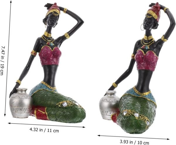 Goodsright Decor 2 Pcs African Woman Ornament Resin Statue Dragon Keychain Black Women Figurine Crafted African Figurine Ethnic Figurine House Decorations for Home Tribal Miss Human Body Gift
