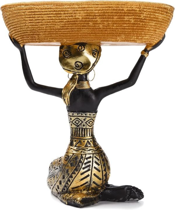 Goodsright Decor Resin Traditional Ethnic Dress Black Woman Tray Statue for Candy Jewelry Ring Fruit, Living Room Dining Table Bedroom Ornament Decoration TQGJBS337