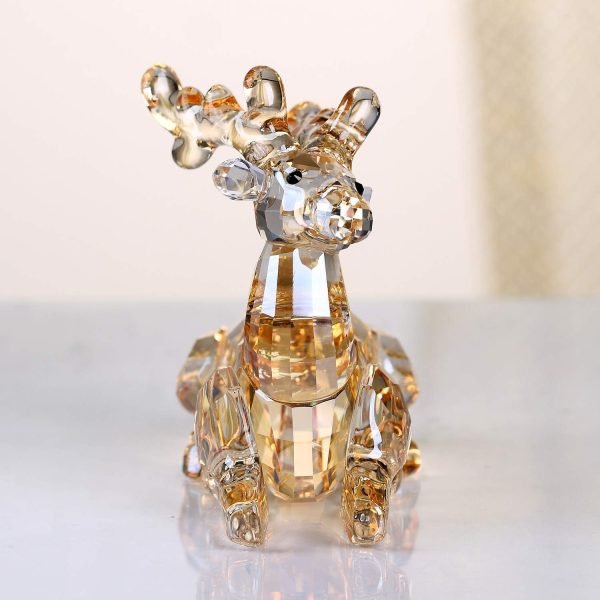 Goodsright Decor Crystal Deer Animals Lovely Elegant Craft Decorations for Home Ornaments Christmas Collectible Birthday Gifts Reindeer Figurines (Gold)