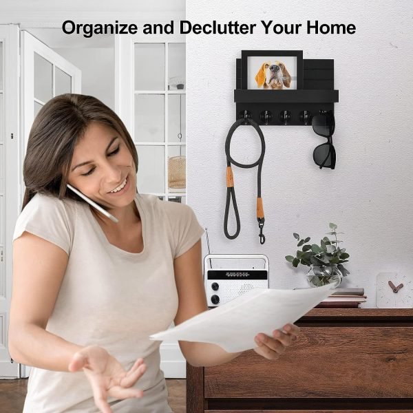 Goodsright Decor Key Holder for Wall, Decorative Key and Mail Holder with Shelf Has Large Hooks for Bags, Coats, Umbrella ?C Paulownia Wood Key Hanger with Mounting Hardware (9.8??W x 6.7??H x 4.2??D)