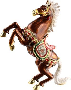 Goodsright Decor Horse Trinket Box Metal Enameled Animal Figurine Collectible Wedding Jewelry Ring Holder Organizer Unique Gift Home Decor (Brown)