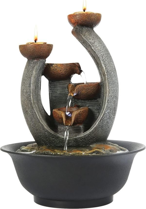 Goodsright Decor Indoor Fountains Tabletop Fountain Indoor Waterfall Fountain Stacked Rocks Water Feature Feng Shui Zen Meditation Relaxation Desktop Fountain with LED Light for Home and Office Decor(Style 8)