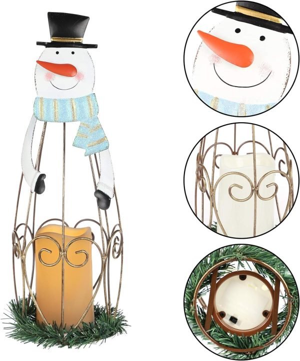 Goodsright Decor 2 Pack Christmas Candle Lantern with LED Lights, Metal Lighted Santa Claus Lanterns for Christmas Holiday Home Decorations