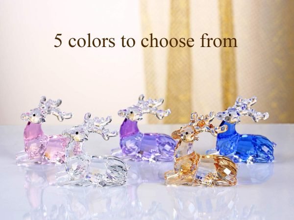 Goodsright Decor Crystal Deer Animals Lovely Elegant Craft Decorations for Home Ornaments Christmas Collectible Birthday Gifts Reindeer Figurines (Gold)