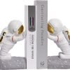 Goodsright Decor Space Decor Bookends, Resin Astronaut Bookshelf Ends for Kids Rooms Gold Book Ends for Heavy Books Fun Heavy Duty Book End Holder Astronaut Figurine Statue for Office Home Room(D-Gold)