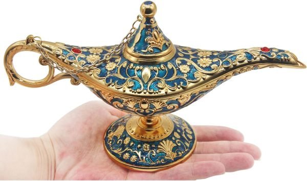Goodsright Decor Classic Vintage Aladdin Magic Genie Costume Lamp Home Table Decoration & Gift, Golden Blue