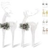 Goodsright Decor 2pc Set White Pinecone Rattan Thread String Christmas Reindeer Figurine Table Desk Decorations Glittering Xmas Holiday Party Supply
