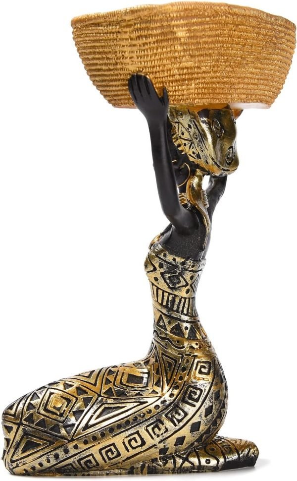 Goodsright Decor Resin Traditional Ethnic Dress Black Woman Tray Statue for Candy Jewelry Ring Fruit, Living Room Dining Table Bedroom Ornament Decoration TQGJBS337