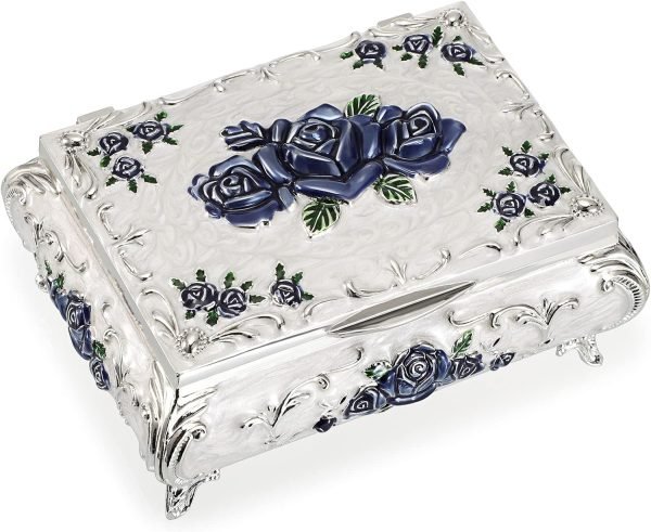 Goodsright Decor Metal Decorative Jewelry Box Vintage Treasure Chest Case Ornate Trinket Organizer Earrings Necklace Bracelet Storage Box Ring Holder Keepsake Box for Women Girls