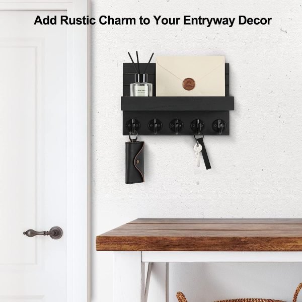 Goodsright Decor Key Holder for Wall, Decorative Key and Mail Holder with Shelf Has Large Hooks for Bags, Coats, Umbrella ?C Paulownia Wood Key Hanger with Mounting Hardware (9.8??W x 6.7??H x 4.2??D)