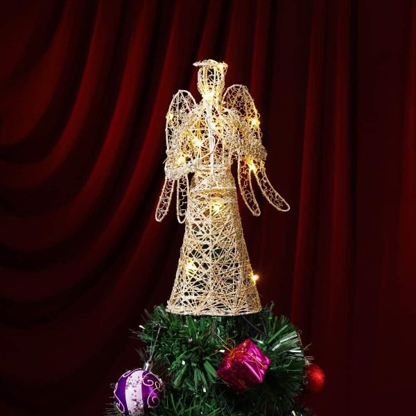 Goodsright Decor Angel Christmas Tree Topper Gold Glitter Christmas Treetop Decoration Coated Metal Angel Xmas Tree Topper Ornaments for Holiday Home Office Shopping Mall Decor