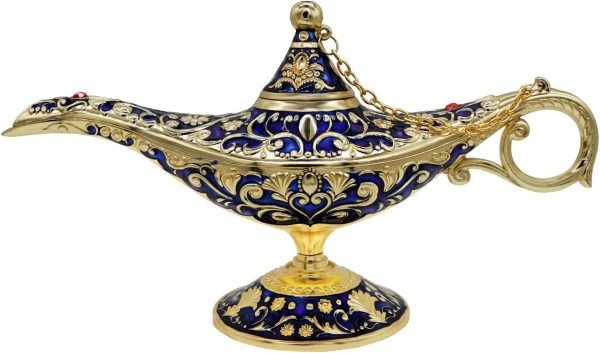 Goodsright Decor Classic Vintage Aladdin Magic Genie Costume Lamp Home Table Decoration & Gift, Golden Blue