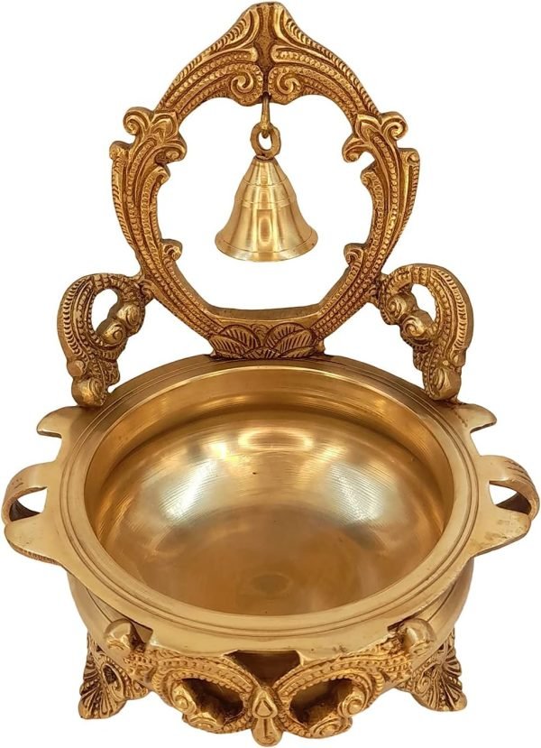 Goodsright Decor A Beautiful Brass Designer Ethnic Carved Decorative Urli Bowl with Bell for Floating Flowers and Tea Light Candles Home,Office and Table D??cor
