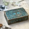 Goodsright Decor Great Birthday Gifts Handmade Decorative Wooden Jewelry Box Tree Of Life Carving Jewelry Organizer Keepsake Box Treasure Chest Trinket Holder Watch Box Storage Lock Box Housewarming Gift (Blue)
