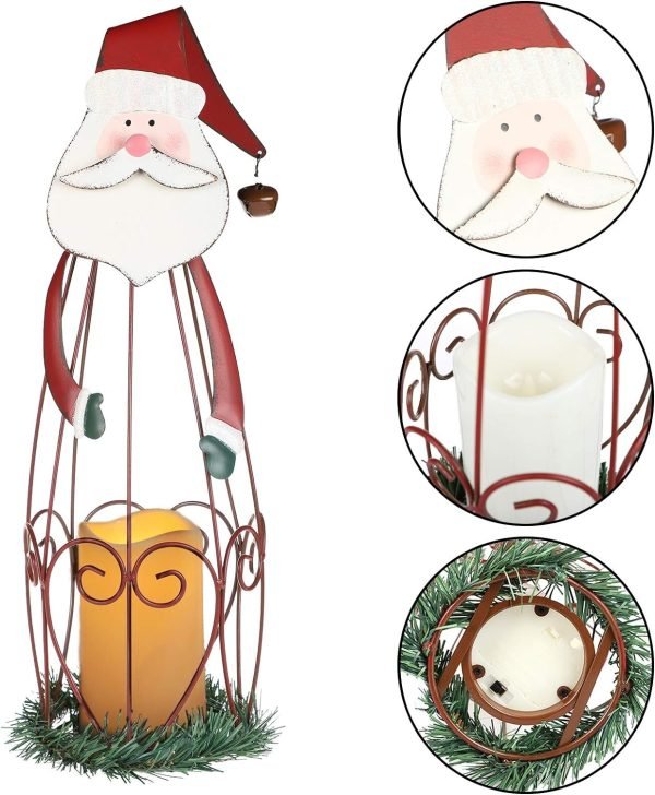 Goodsright Decor 2 Pack Christmas Candle Lantern with LED Lights, Metal Lighted Santa Claus Lanterns for Christmas Holiday Home Decorations