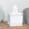 Goodsright Decor Beaded Square Tissue Box Cover (White); Rustic Farmhouse Wood Tissue Holder