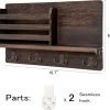 Goodsright Decor Wall Mounted Mail Holder Wooden Key Holder Rack Mail Sorter Organizer with 4 Double Key Hooks and A Floating Shelf Rustic Home Decor for Entryway or Mudroom,15.7" W x9.3 Hx3.2 D, Brown