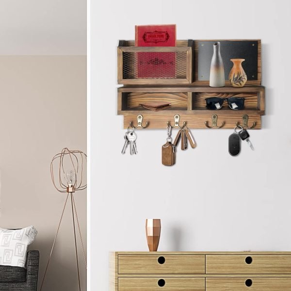 Goodsright Decor Key Holder for Wall, Mail Organizer Wall Mount with Key Hooks and Wallet Holder, Sunglasses Storage and Dog Leash Holder, Wall Decorative with 4 Double Hooks and Chalkboard