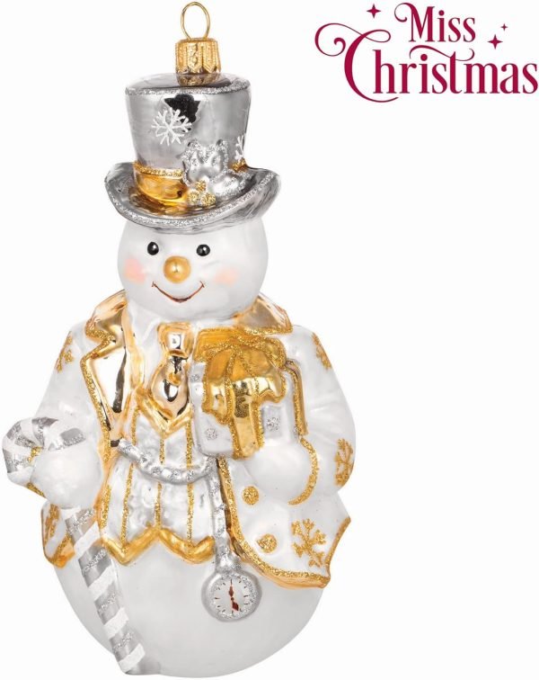 Goodsright Decor Miss Christmas Collection Fancy Snowman Blown Glass Christmas Tree Ornament (Elegant White Snowman)