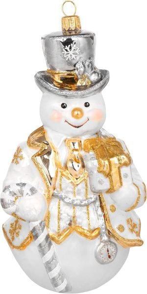 Goodsright Decor Miss Christmas Collection Fancy Snowman Blown Glass Christmas Tree Ornament (Elegant White Snowman)