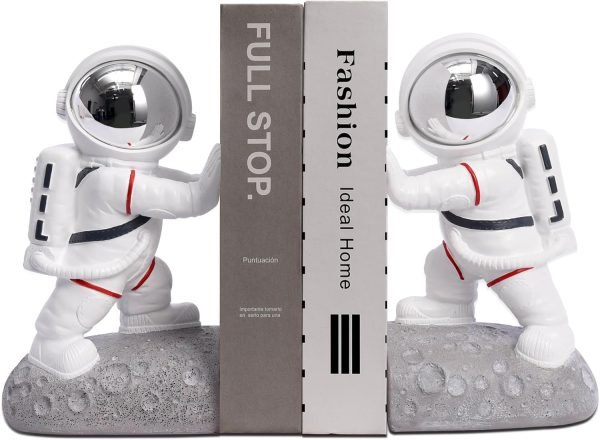 Goodsright Decor Space Decor Bookends, Resin Astronaut Bookshelf Ends for Kids Rooms Gold Book Ends for Heavy Books Fun Heavy Duty Book End Holder Astronaut Figurine Statue for Office Home Room(D-Gold)