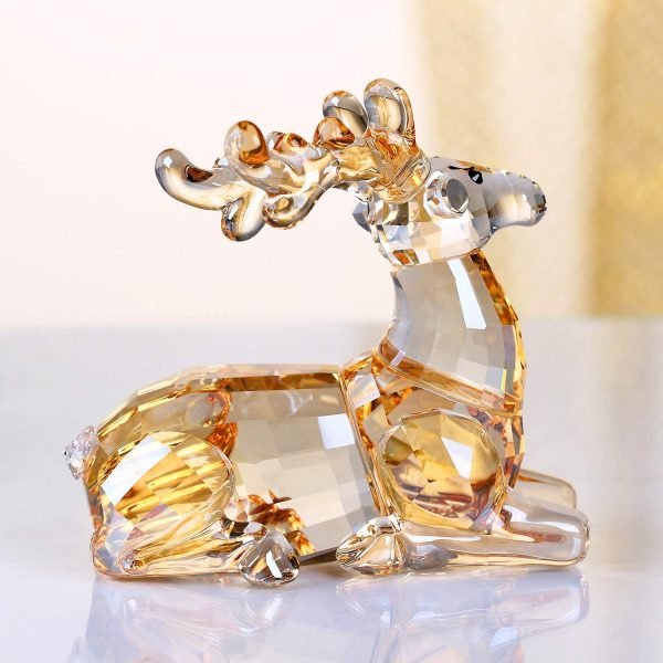Goodsright Decor Crystal Deer Animals Lovely Elegant Craft Decorations for Home Ornaments Christmas Collectible Birthday Gifts Reindeer Figurines (Gold)