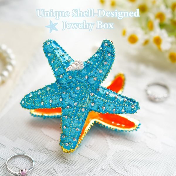 Goodsright Decor Hinged Metal Starfish Jewelry Box Decorative Box Ring Holder Trinket Organizer Earring Necklace Storage Box Jewelry Display Box Gift for Women Girl