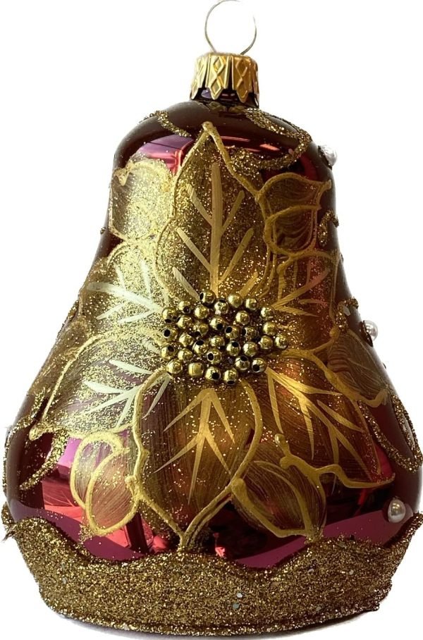 Goodsright Decor Christmas Bell Ornament 4-Inch Blown Glass (Gold Embellished)
