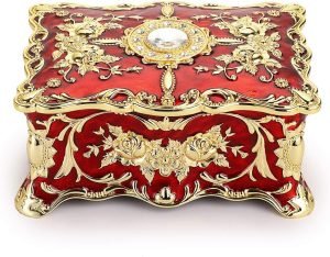 Goodsright Decor Vintage Rectangular Jewelry Box - Enameled Trinket Box Organizer Two Layer Treasure Chest Box Jewelry Decorative box Keepsake Gift Box Case for Women Girls, 7"x5"x3"
