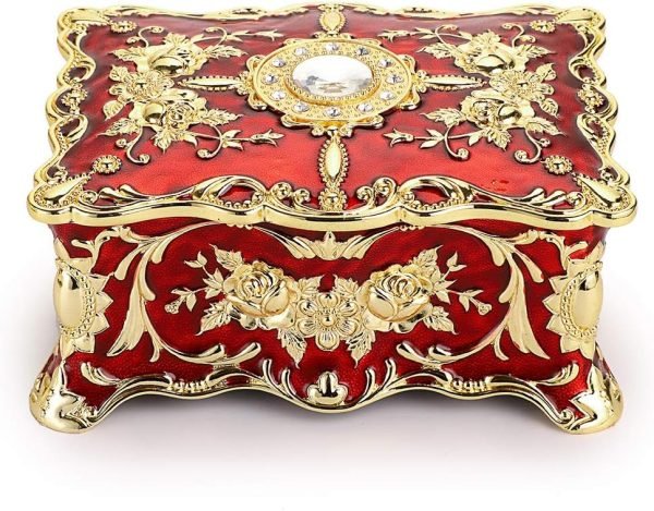 Goodsright Decor Vintage Rectangular Jewelry Box - Enameled Trinket Box Organizer Two Layer Treasure Chest Box Jewelry Decorative box Keepsake Gift Box Case for Women Girls, 7"x5"x3"