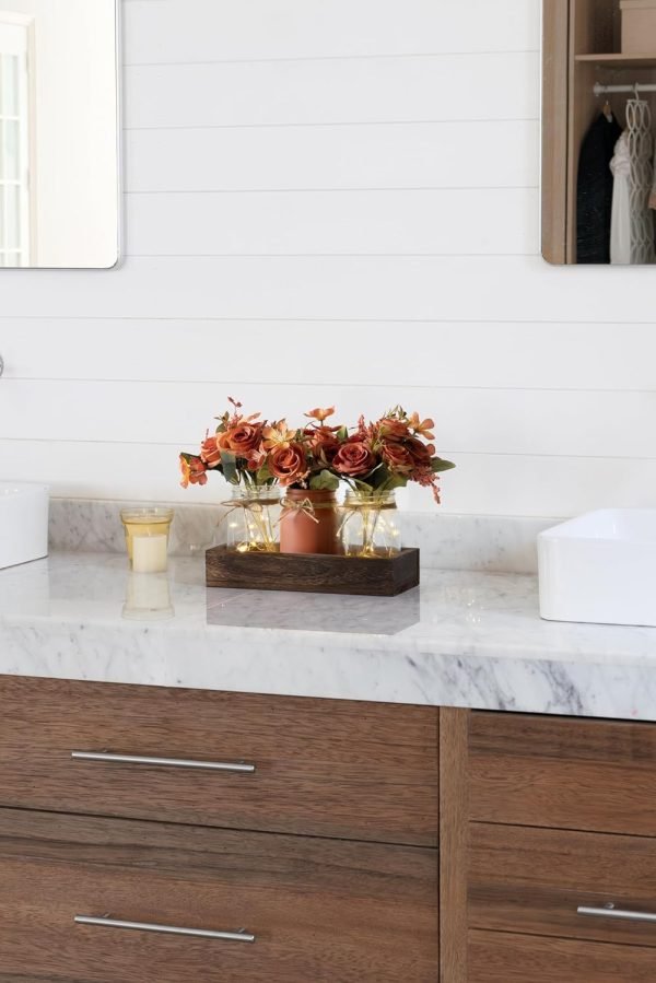 Goodsright Decor Jar Lights Centerpiece Table Decorations for Dining Room Farmhouse Coffee Table Decor Tray with 3 Jars Flowers Christmas Centerpieces Decor for Kitchen Living Dining Room, Orange