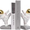 Goodsright Decor Space Decor Bookends, Resin Astronaut Bookshelf Ends for Kids Rooms Gold Book Ends for Heavy Books Fun Heavy Duty Book End Holder Astronaut Figurine Statue for Office Home Room(D-Gold)