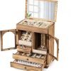 Goodsright Decor Jewelry Box for Women, Rustic Wooden Jewelry Boxes & Organizers with Mirror, 4 Layer Girls Jewelry Storage for Rings Earrings Necklaces Bracelets Valentines Day Gifts for Her