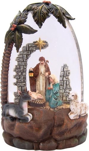 Goodsright Decor Lighted Water Globe with a Nativity Scene and Swirling Glitter, Freestanding Christmas Decoration, Religious Holiday D??cor, 8.75 Inches High